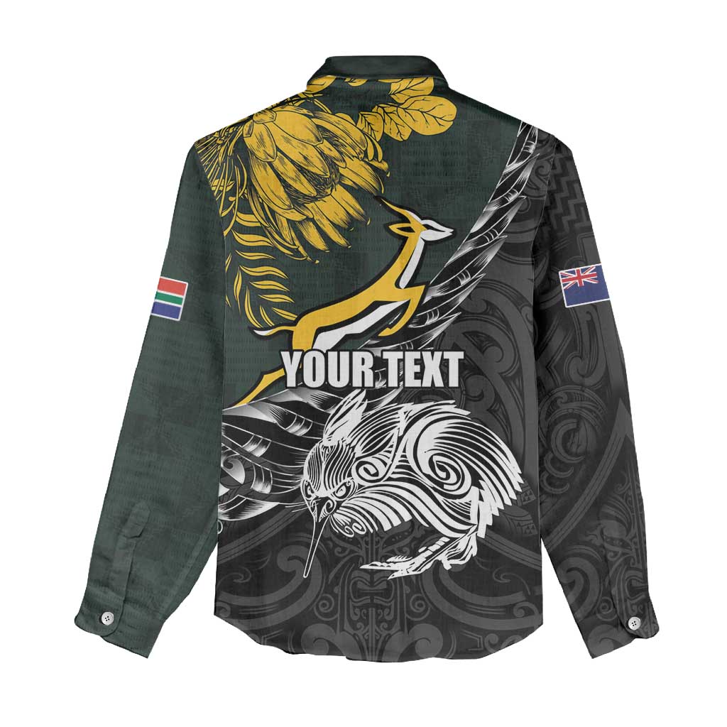 New Zealand and South Africa Rugby Personalised Women Casual Shirt Maori Kiwi With Springboks