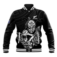 New Zealand Silver Fern Rugby Custom Baseball Jacket Maori Tiki Black Version