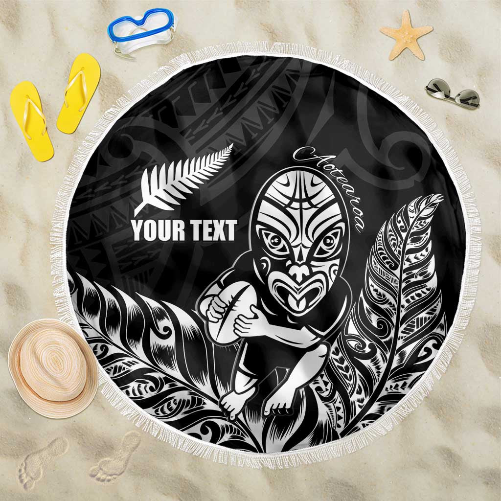 New Zealand Silver Fern Rugby Custom Beach Blanket Maori Tiki Black Version