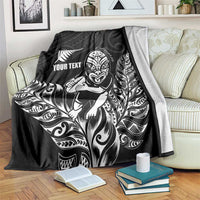 New Zealand Silver Fern Rugby Custom Blanket Maori Tiki Black Version