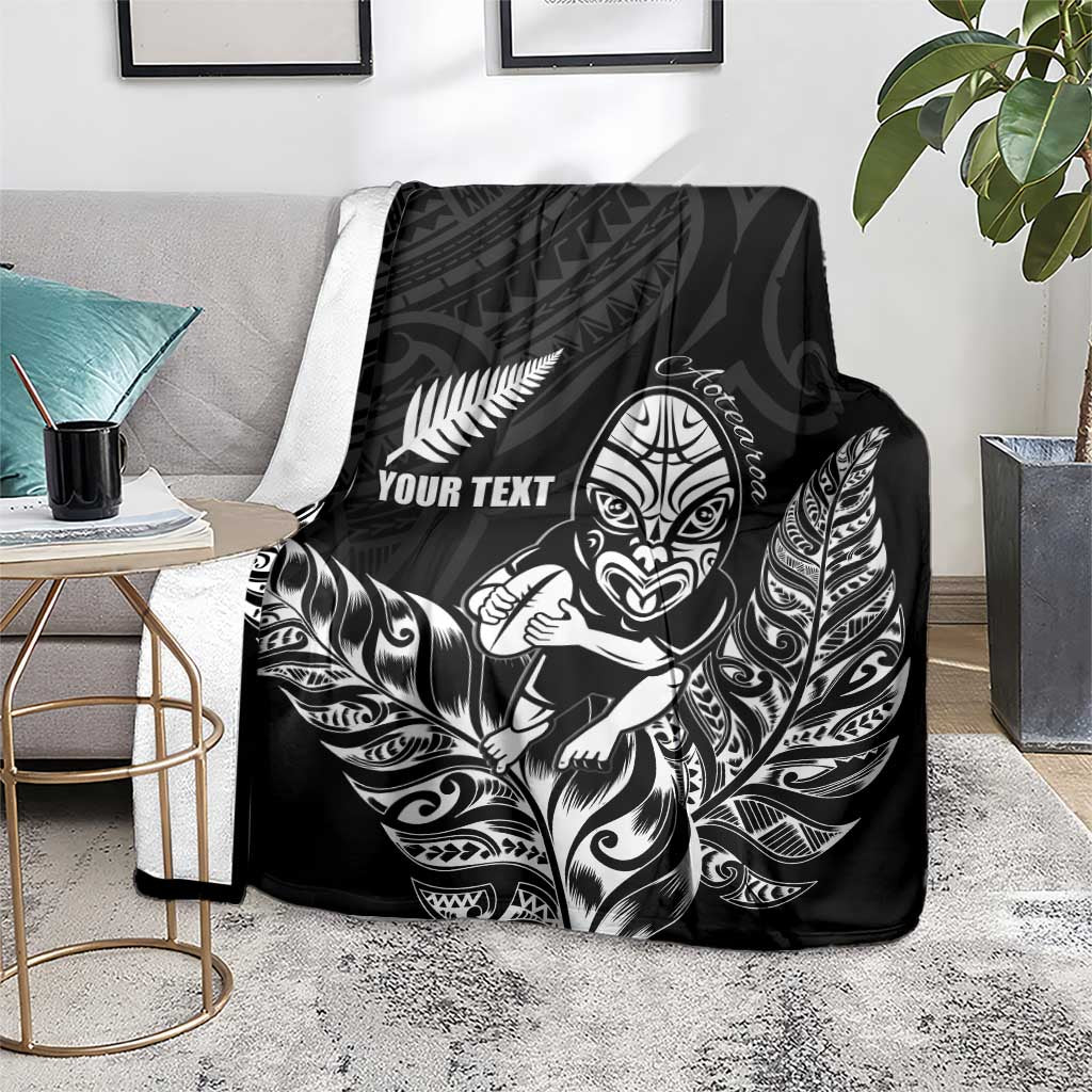New Zealand Silver Fern Rugby Custom Blanket Maori Tiki Black Version