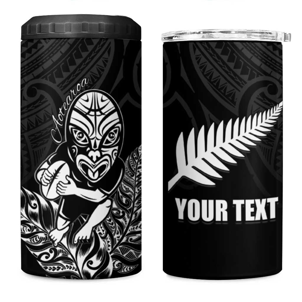New Zealand Silver Fern Rugby Custom 4 in 1 Can Cooler Tumbler Maori Tiki Black Version