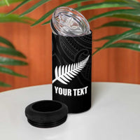 New Zealand Silver Fern Rugby Custom 4 in 1 Can Cooler Tumbler Maori Tiki Black Version LT15 - Polynesian Pride