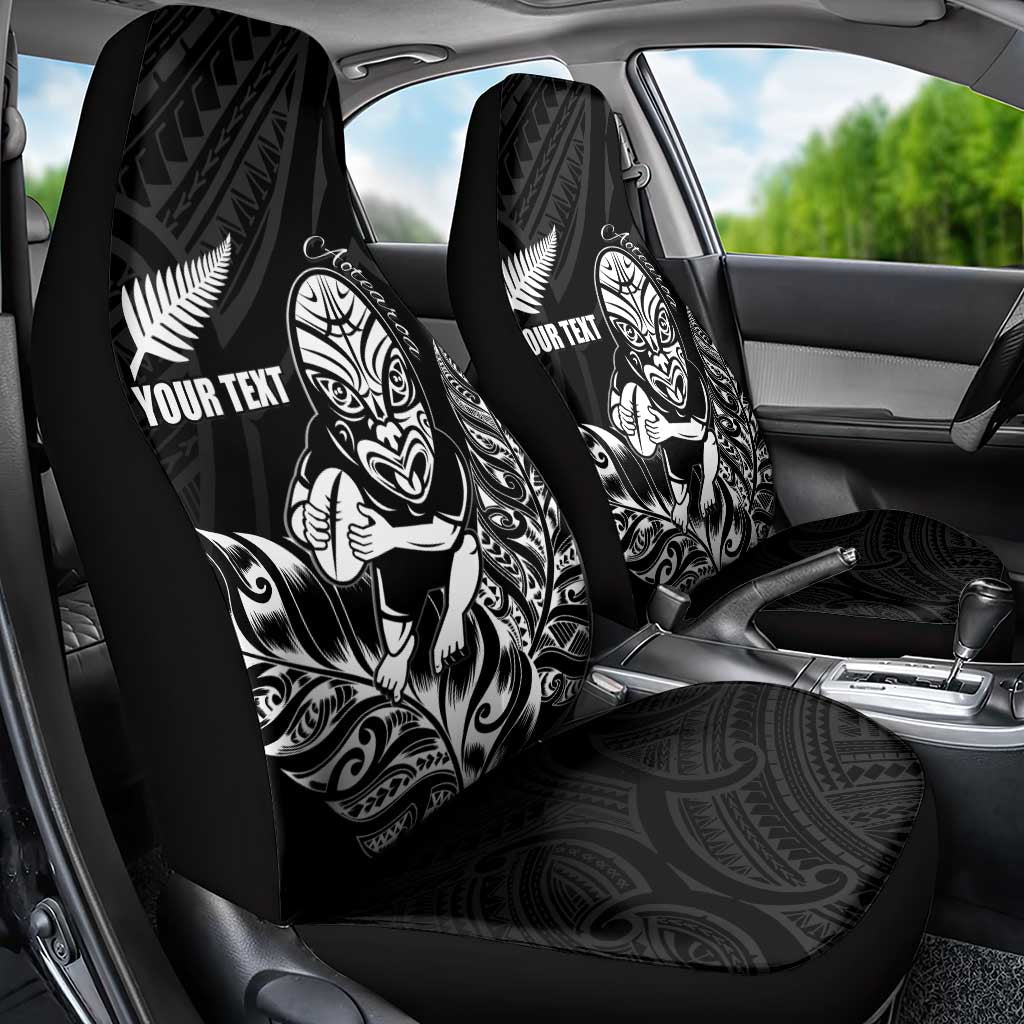 New Zealand Silver Fern Rugby Custom Car Seat Cover Maori Tiki Black Version LT15 - Polynesian Pride