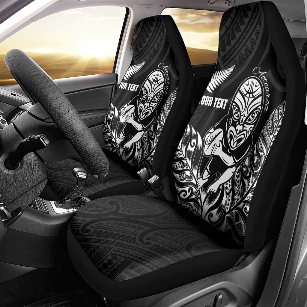 New Zealand Silver Fern Rugby Custom Car Seat Cover Maori Tiki Black Version LT15 - Polynesian Pride