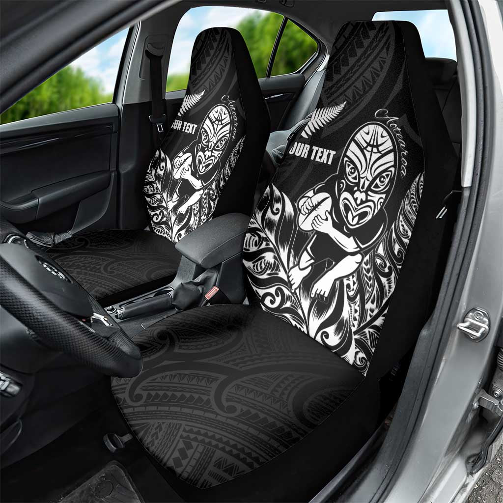 New Zealand Silver Fern Rugby Custom Car Seat Cover Maori Tiki Black Version LT15 - Polynesian Pride