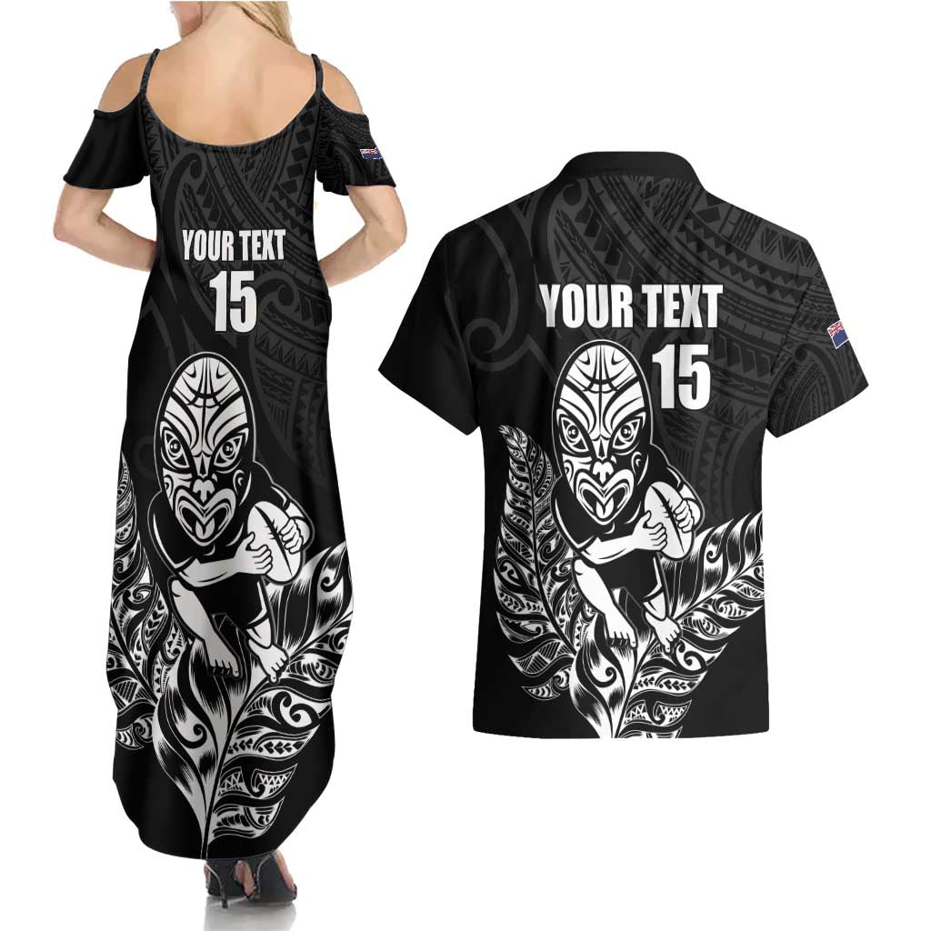 New Zealand Silver Fern Rugby Custom Couples Matching Summer Maxi Dress and Hawaiian Shirt Maori Tiki Black Version