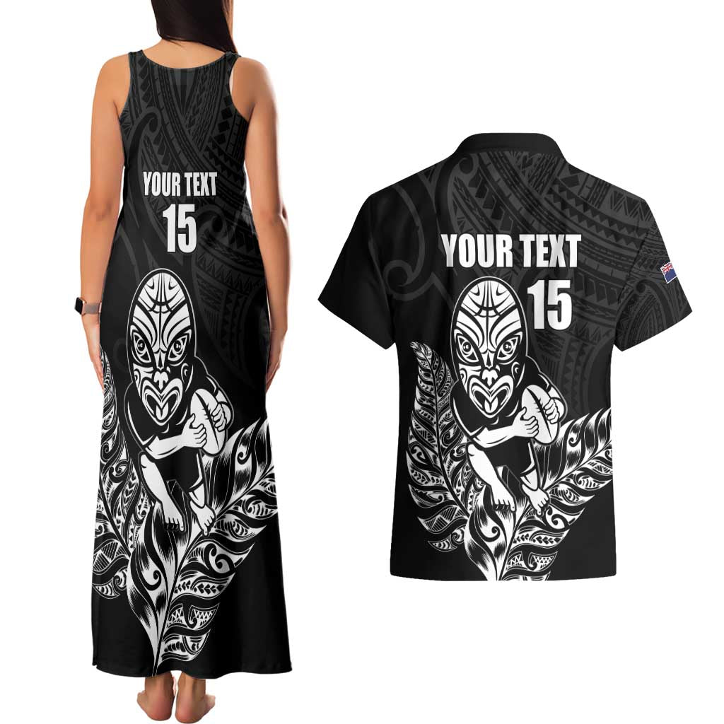 New Zealand Silver Fern Rugby Custom Couples Matching Tank Maxi Dress and Hawaiian Shirt Maori Tiki Black Version