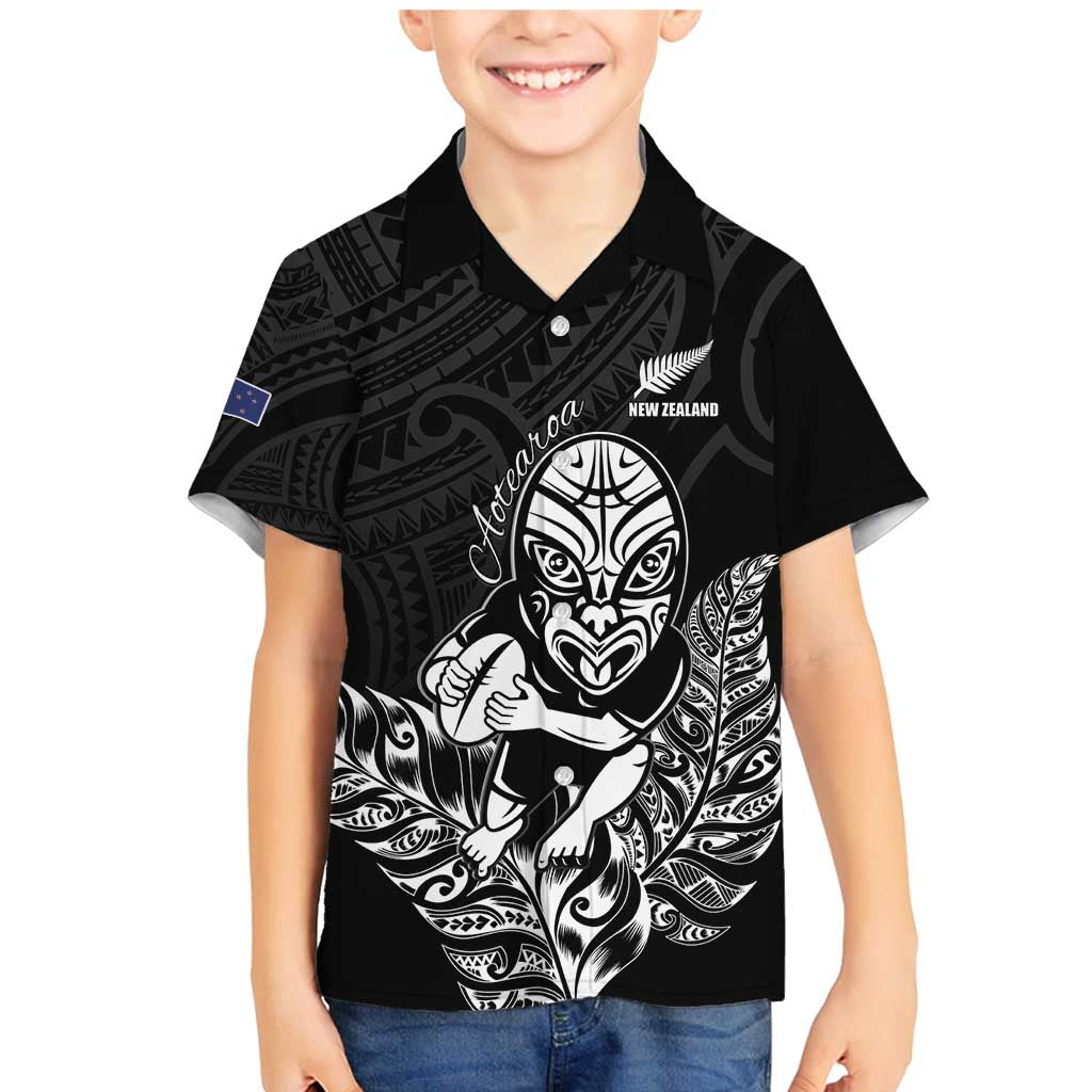 New Zealand Silver Fern Rugby Custom Family Matching Mermaid Dress and Hawaiian Shirt Maori Tiki Black Version