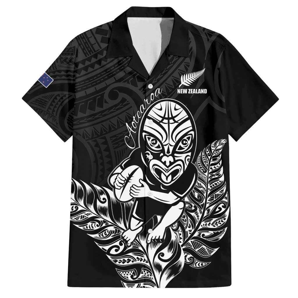 New Zealand Silver Fern Rugby Custom Family Matching Off Shoulder Maxi Dress and Hawaiian Shirt Maori Tiki Black Version