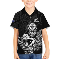 New Zealand Silver Fern Rugby Custom Family Matching Off Shoulder Short Dress and Hawaiian Shirt Maori Tiki Black Version