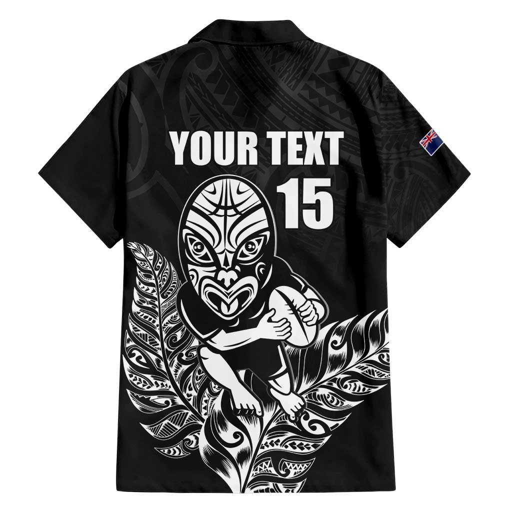 New Zealand Silver Fern Rugby Custom Family Matching Short Sleeve Bodycon Dress and Hawaiian Shirt Maori Tiki Black Version