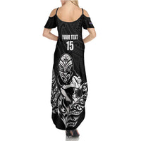 New Zealand Silver Fern Rugby Custom Family Matching Summer Maxi Dress and Hawaiian Shirt Maori Tiki Black Version
