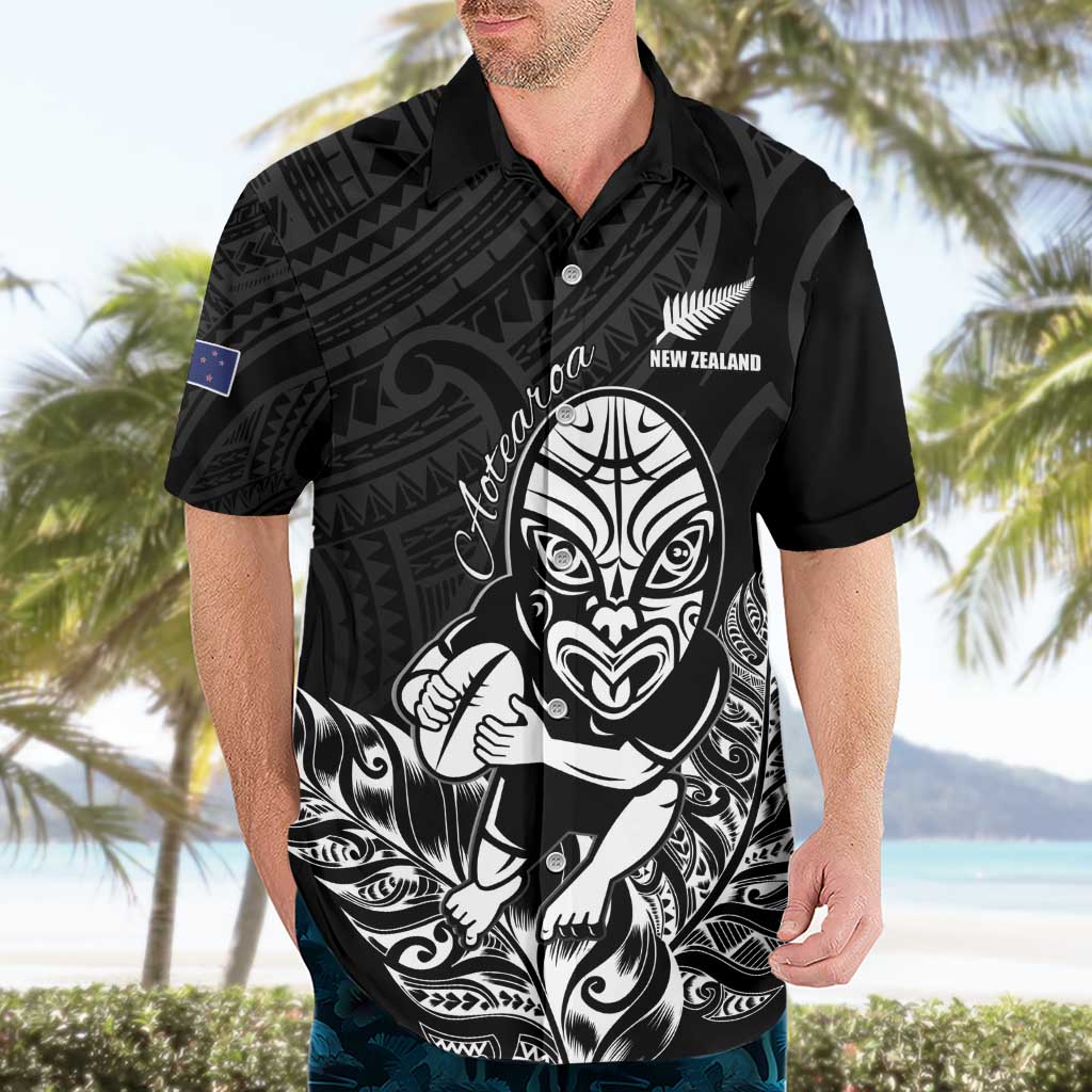 New Zealand Silver Fern Rugby Custom Hawaiian Shirt Maori Tiki Black Version