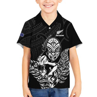New Zealand Silver Fern Rugby Custom Kid Hawaiian Shirt Maori Tiki Black Version