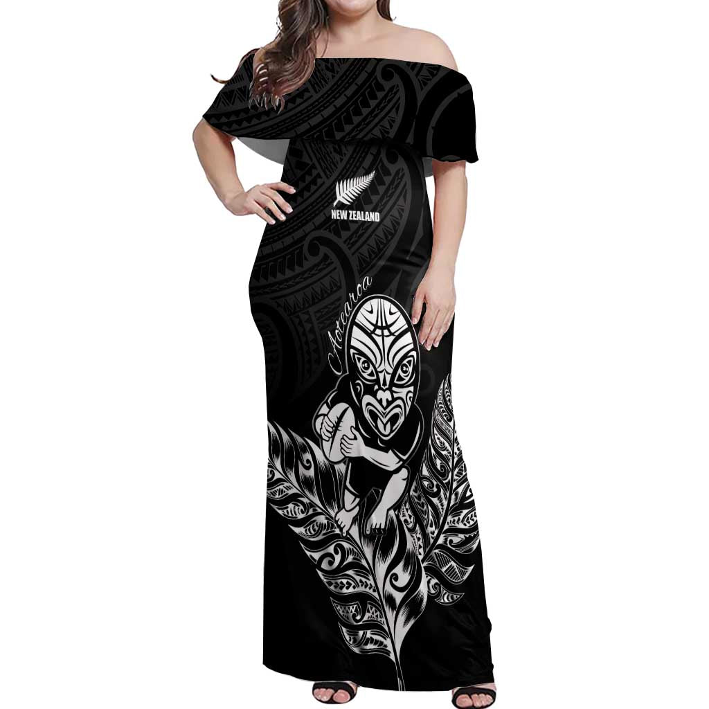 New Zealand Silver Fern Rugby Custom Off Shoulder Maxi Dress Maori Tiki Black Version