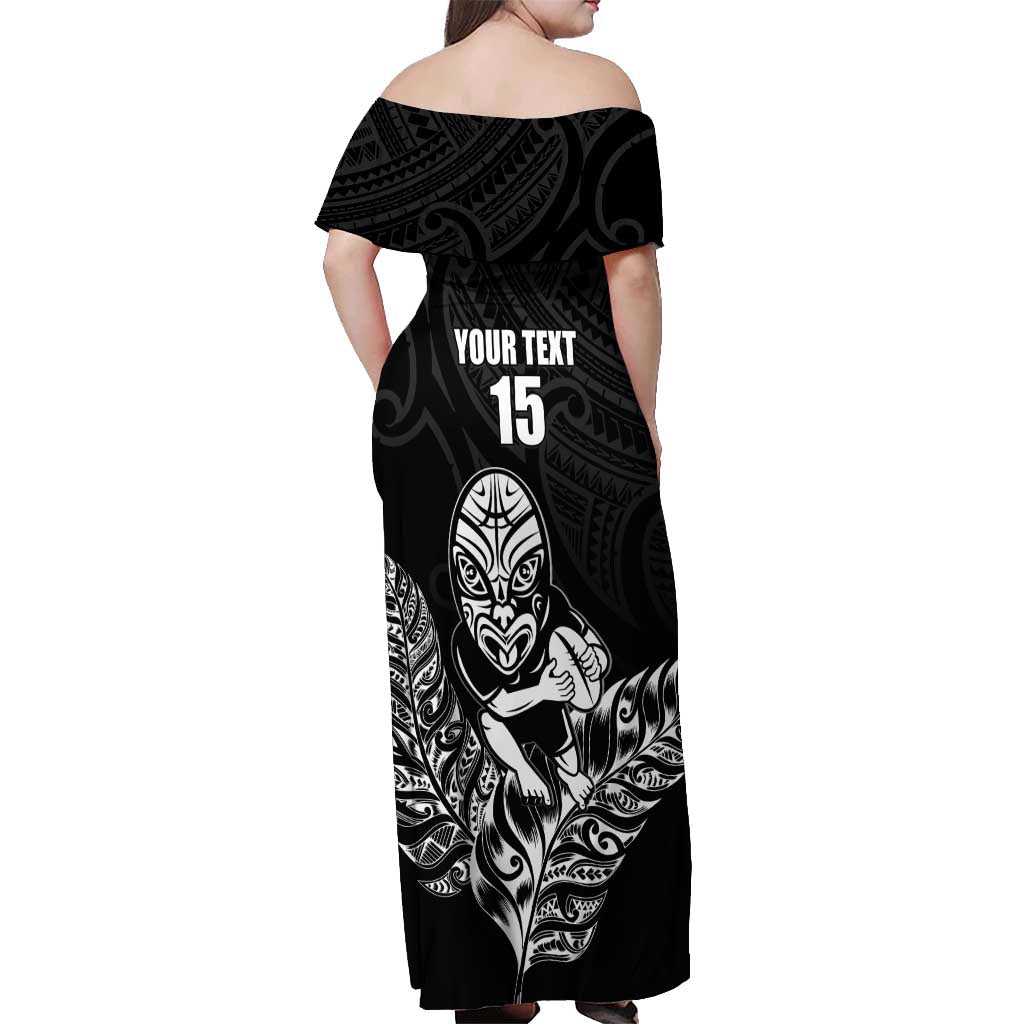 New Zealand Silver Fern Rugby Custom Off Shoulder Maxi Dress Maori Tiki Black Version