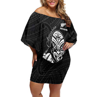 New Zealand Silver Fern Rugby Custom Off Shoulder Short Dress Maori Tiki Black Version