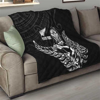 New Zealand Silver Fern Rugby Custom Quilt Maori Tiki Black Version
