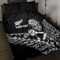 New Zealand Silver Fern Rugby Custom Quilt Bed Set Maori Tiki Black Version