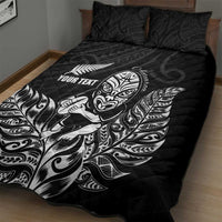 New Zealand Silver Fern Rugby Custom Quilt Bed Set Maori Tiki Black Version
