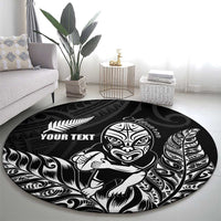 New Zealand Silver Fern Rugby Custom Round Carpet Maori Tiki Black Version