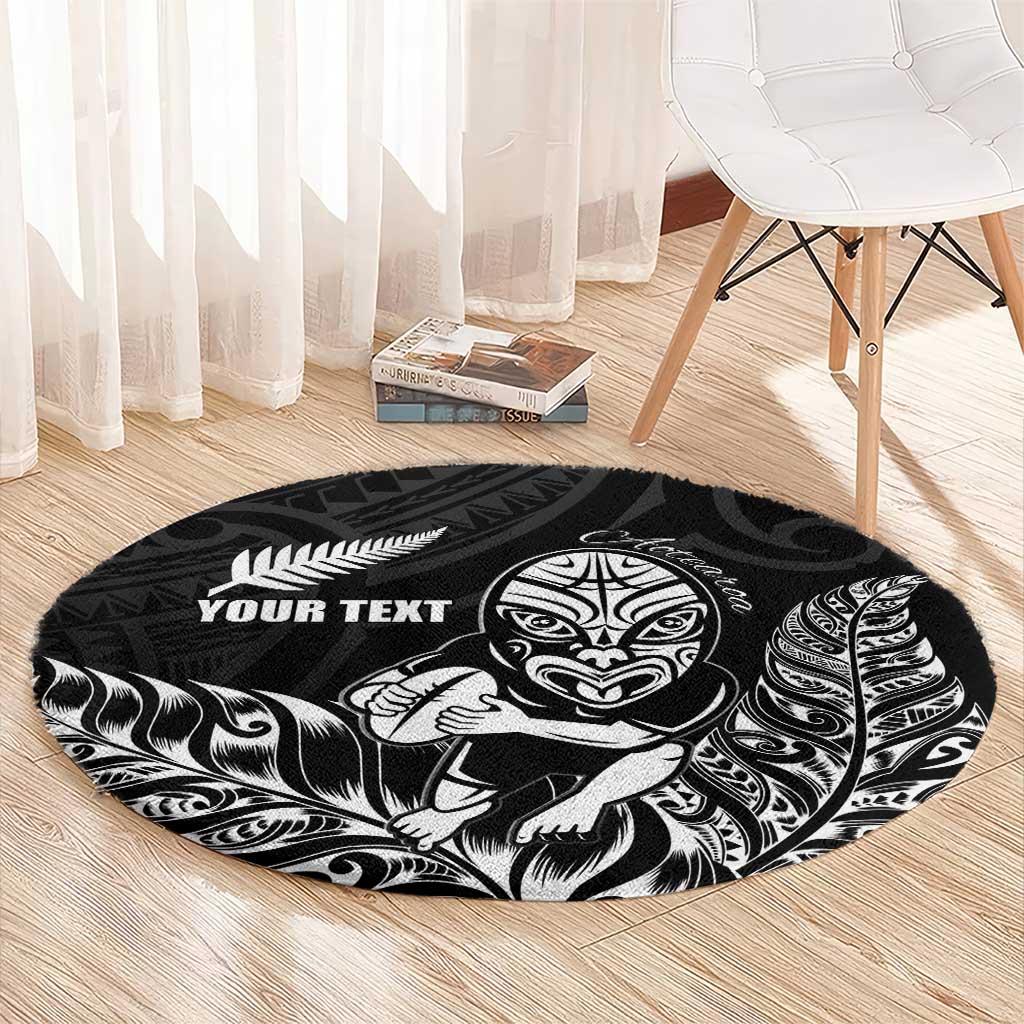 New Zealand Silver Fern Rugby Custom Round Carpet Maori Tiki Black Version