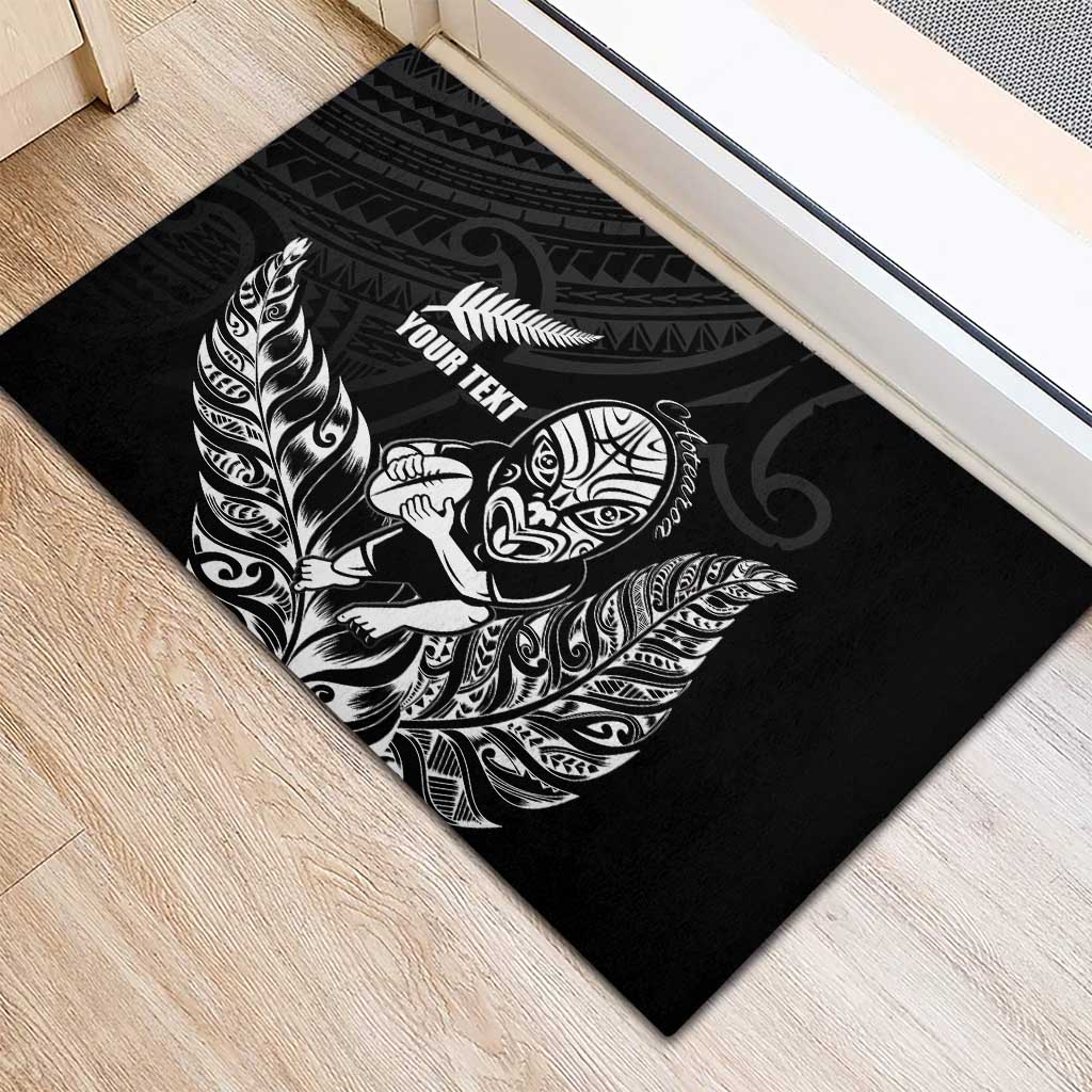 New Zealand Silver Fern Rugby Custom Rubber Doormat Maori Tiki Black Version