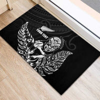 New Zealand Silver Fern Rugby Custom Rubber Doormat Maori Tiki Black Version