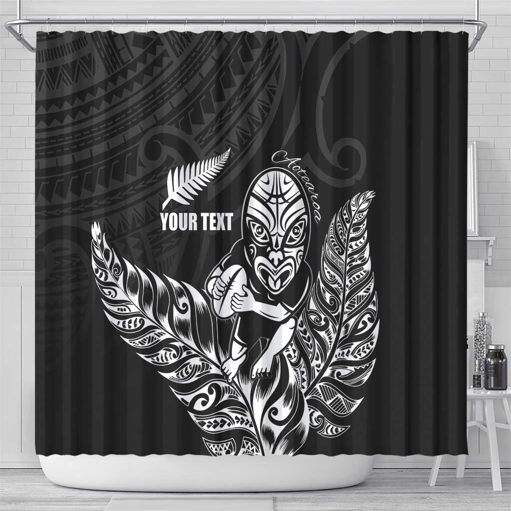 New Zealand Silver Fern Rugby Custom Shower Curtain Maori Tiki Black Version