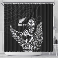 New Zealand Silver Fern Rugby Custom Shower Curtain Maori Tiki Black Version
