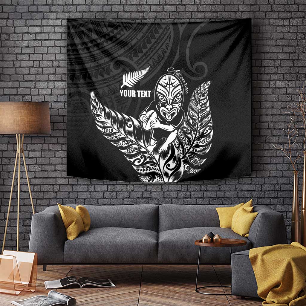 New Zealand Silver Fern Rugby Custom Tapestry Maori Tiki Black Version