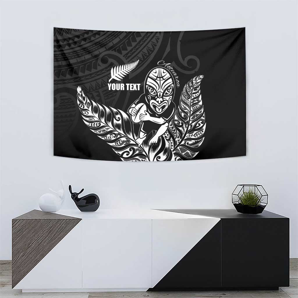 New Zealand Silver Fern Rugby Custom Tapestry Maori Tiki Black Version