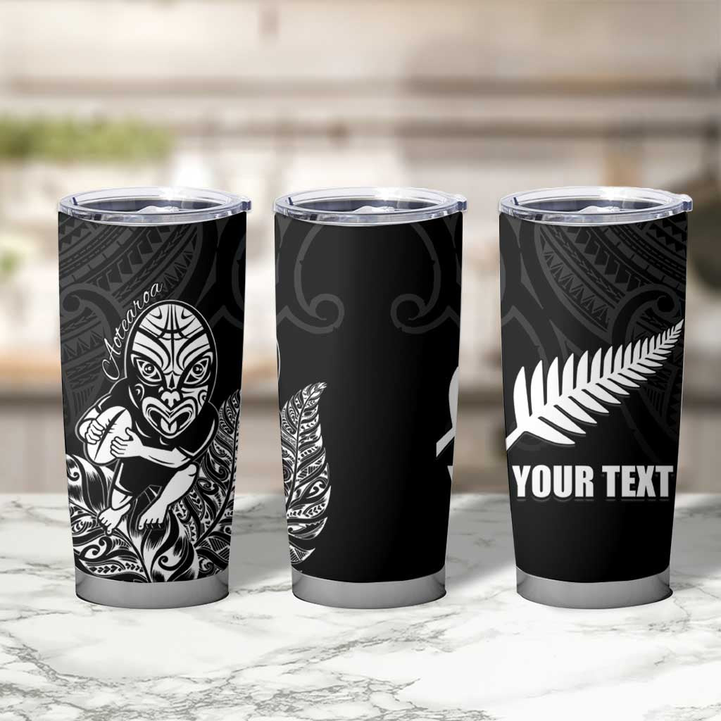 New Zealand Silver Fern Rugby Custom Tumbler Cup Maori Tiki Black Version