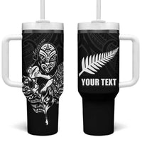 New Zealand Silver Fern Rugby Custom Tumbler With Handle Maori Tiki Black Version LT15 One Size: 40 oz Black - Polynesian Pride