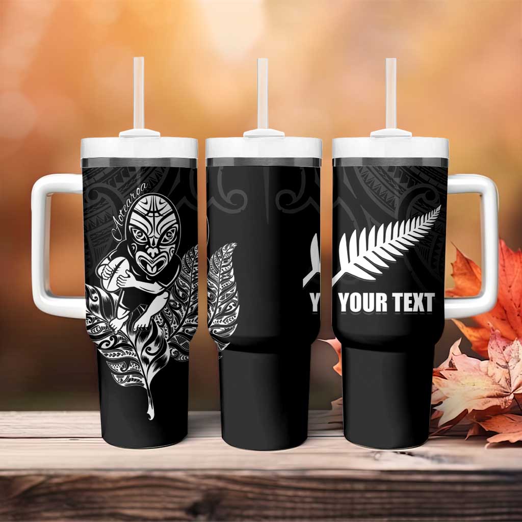 New Zealand Silver Fern Rugby Custom Tumbler With Handle Maori Tiki Black Version LT15 - Polynesian Pride