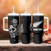 New Zealand Silver Fern Rugby Custom Tumbler With Handle Maori Tiki Black Version LT15 - Polynesian Pride