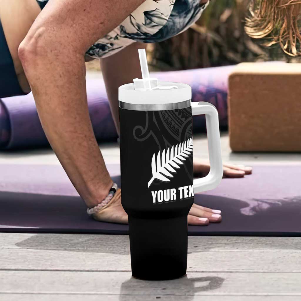 New Zealand Silver Fern Rugby Custom Tumbler With Handle Maori Tiki Black Version LT15 - Polynesian Pride