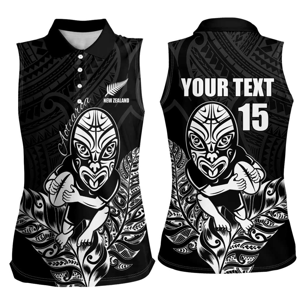 New Zealand Silver Fern Rugby Custom Women Sleeveless Polo Shirt Maori Tiki Black Version