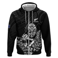 New Zealand Silver Fern Rugby Custom Zip Hoodie Maori Tiki Black Version LT15 Zip Hoodie Black - Polynesian Pride