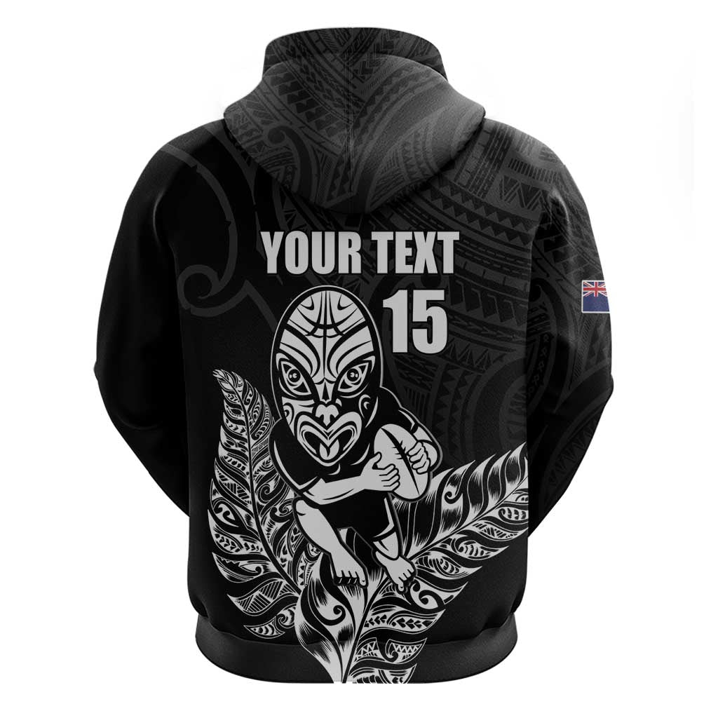 New Zealand Silver Fern Rugby Custom Zip Hoodie Maori Tiki Black Version LT15 - Polynesian Pride