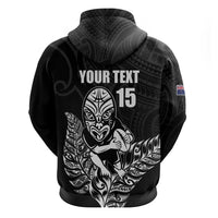 New Zealand Silver Fern Rugby Custom Zip Hoodie Maori Tiki Black Version LT15 - Polynesian Pride