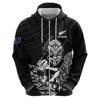 New Zealand Silver Fern Rugby Custom Zip Hoodie Maori Tiki Black Version LT15 - Polynesian Pride