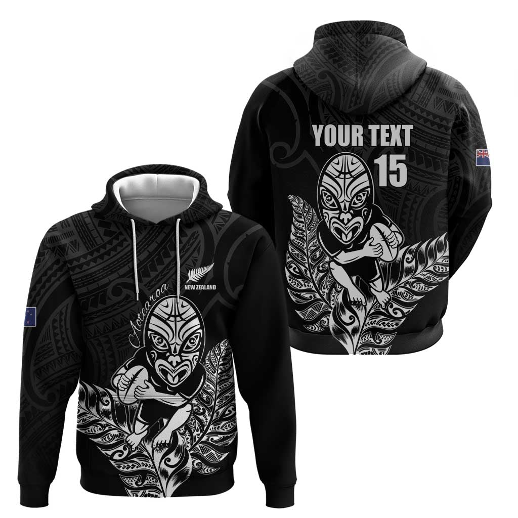New Zealand Silver Fern Rugby Custom Zip Hoodie Maori Tiki Black Version LT15 - Polynesian Pride