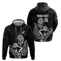 New Zealand Silver Fern Rugby Custom Zip Hoodie Maori Tiki Black Version LT15 - Polynesian Pride
