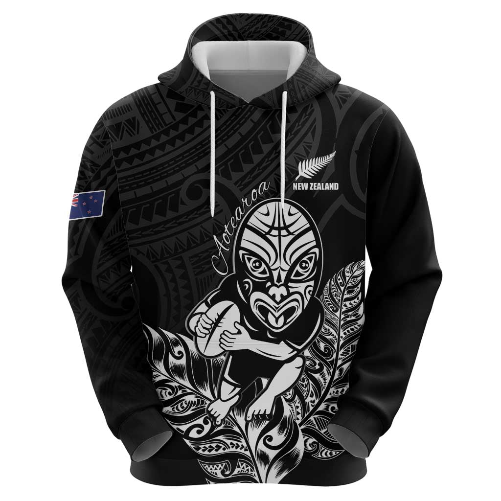New Zealand Silver Fern Rugby Custom Zip Hoodie Maori Tiki Black Version LT15 - Polynesian Pride