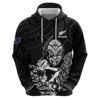 New Zealand Silver Fern Rugby Custom Zip Hoodie Maori Tiki Black Version LT15 - Polynesian Pride