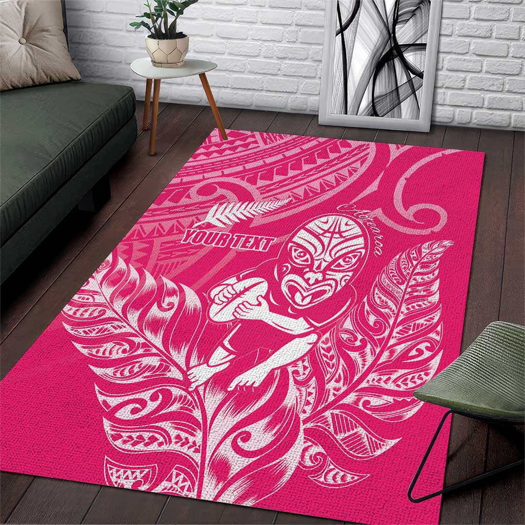 New Zealand Silver Fern Rugby Custom Area Rug Maori Tiki Pink Version