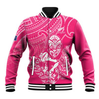New Zealand Silver Fern Rugby Custom Baseball Jacket Maori Tiki Pink Version