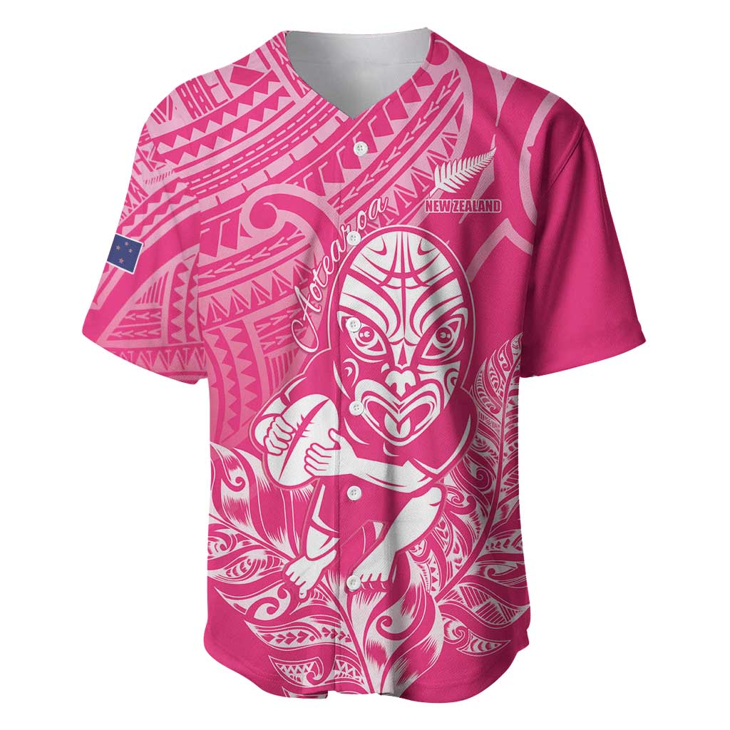 New Zealand Silver Fern Rugby Custom Baseball Jersey Maori Tiki Pink Version